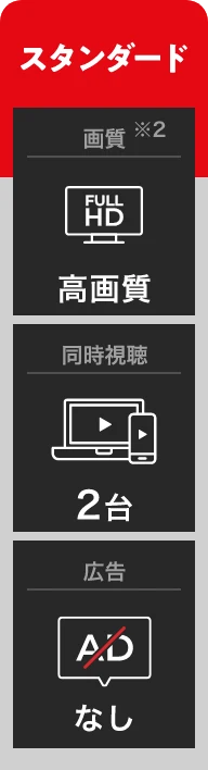 スタンダード 画質※2 FULL HD 高画質 同時視聴 2台 広告 なし