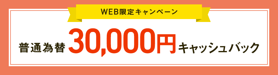 WEB限定キャンペーン 普通為替30,000円キャッシュバック