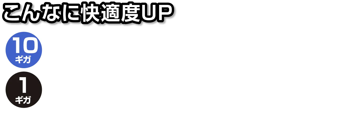 こんなに快適度UP 10ギガは速い！！10ギガ約3秒でDL／1ギガ約33秒でDL