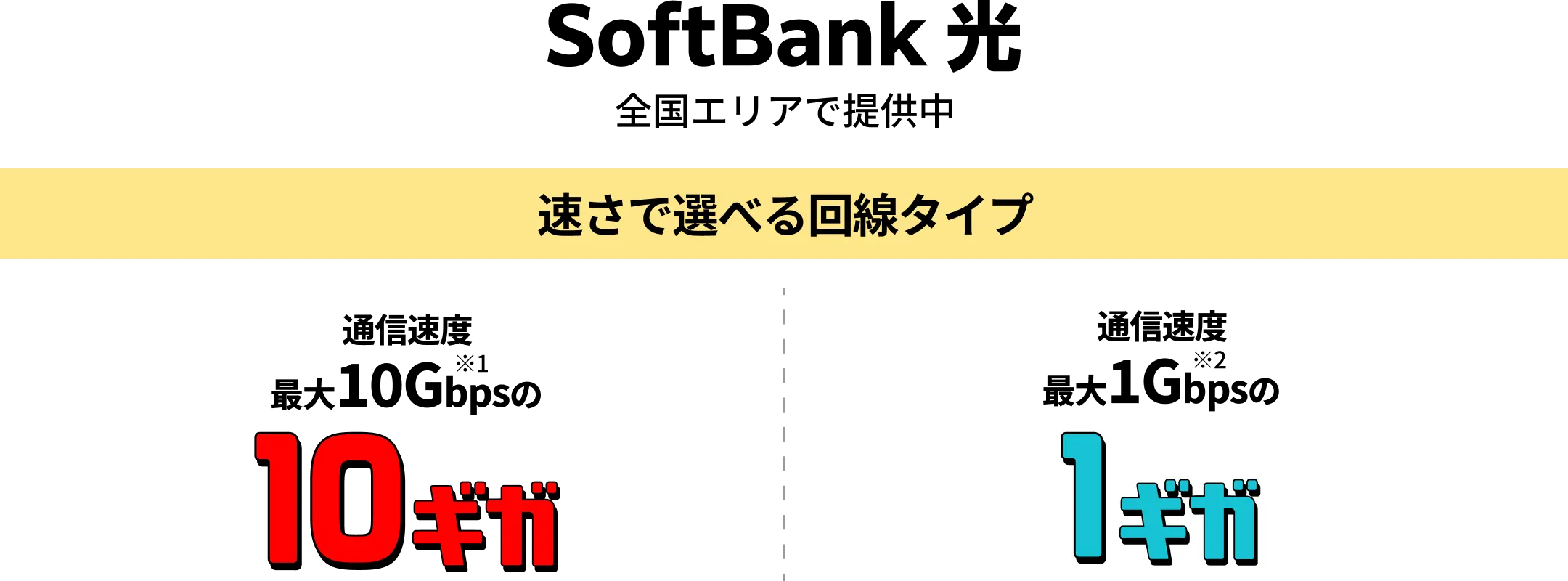 光 全国エリアで提供中 速さで選べる回線タイプ 通信速度 最大10Gbpsの10ギガ 通信速度 最大1Gbpsの1ギガ
