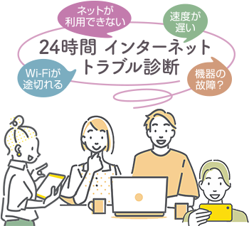 ネットが利用できない 速度が遅い Wi-Fiが途切れる 機器の故障？ 24時間 インターネットトラブル診断