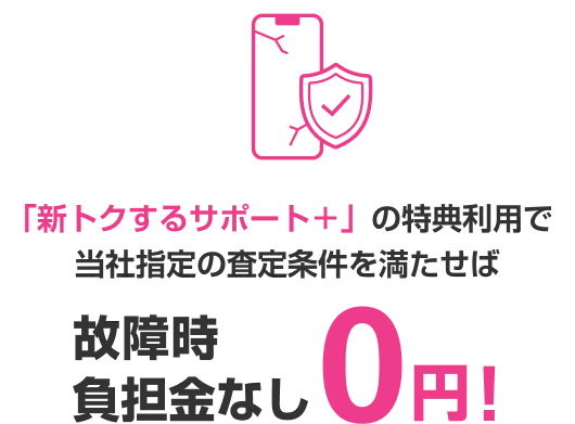 「新トクするサポート＋」の特典利用で当社指定の査定条件を満たせば 故障時負担金なし0円!