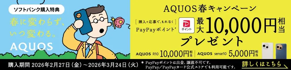 AQUOS春キャンペーン [購入 + 応募で、もれなく] PayPayポイント 最大10,000円相当 プレゼント