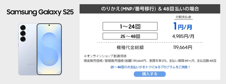 Samsung Galaxy S25 のりかえ（MNP/番号移行）＆ 48回払いの場合