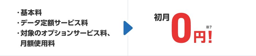 基本料・データ定額サービス料・対象のオプションサービス料、月額使用料 初月0円!※9