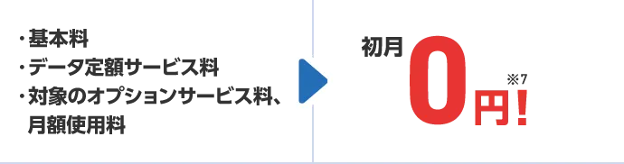 基本料・データ定額サービス料・対象のオプションサービス料、月額使用料 初月0円!※9