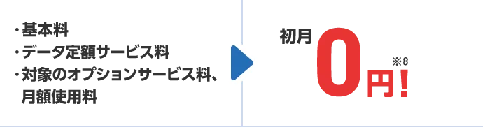 基本料・データ定額サービス料・対象のオプションサービス料、月額使用料 初月0円!※8
