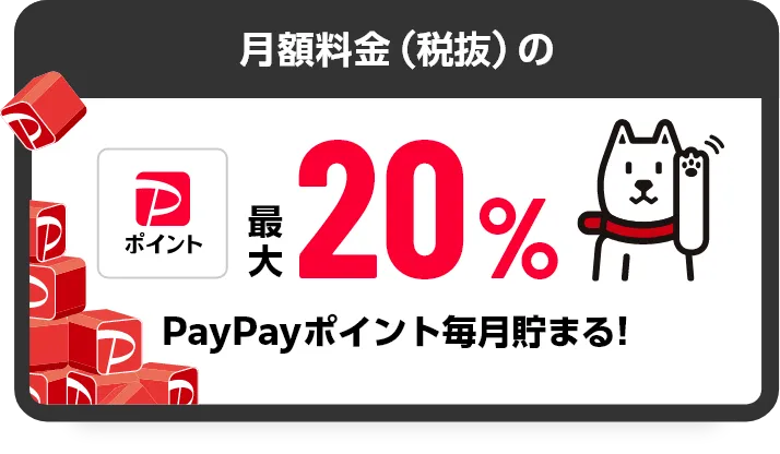 月額料金（税抜）のPayPayポイント最大20% PayPayポイント貯まる！
