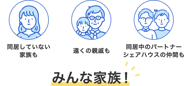 同居していない家族も 遠くの親戚も 同居中のパートナーシェアハウスの仲間もみんな家族！