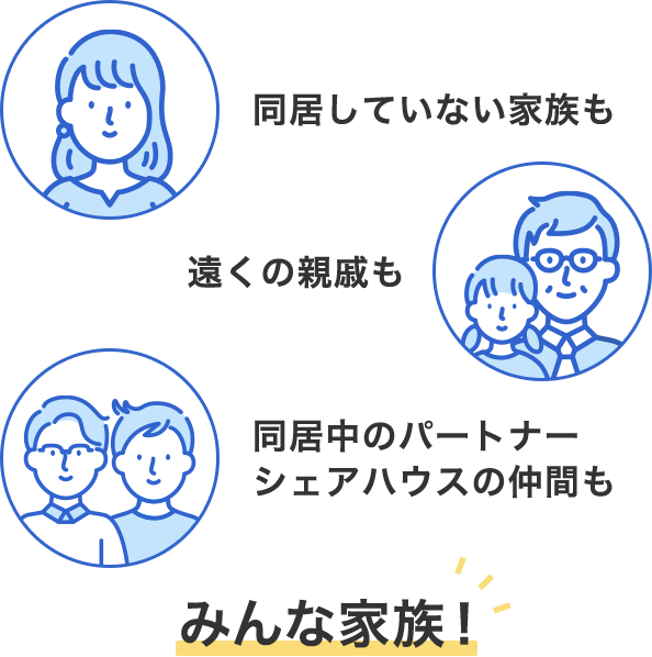 同居していない家族も 遠くの親戚も 同居中のパートナーシェアハウスの仲間もみんな家族！