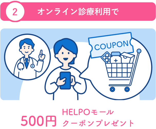 オンライン診療利用で500円HELPOモールクーポンプレゼント