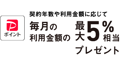 契約年数や利用金額に応じてPayPayポイント 毎月の利用金額の最大5%相当プレゼント