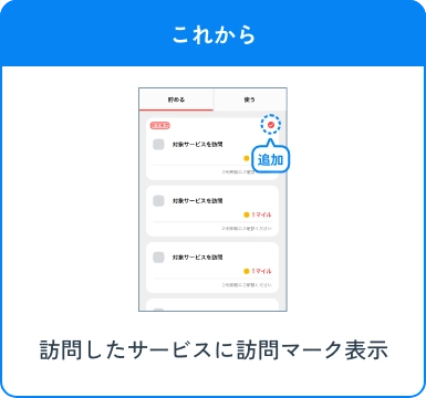 これから 訪問したサービスに訪問マーク表示