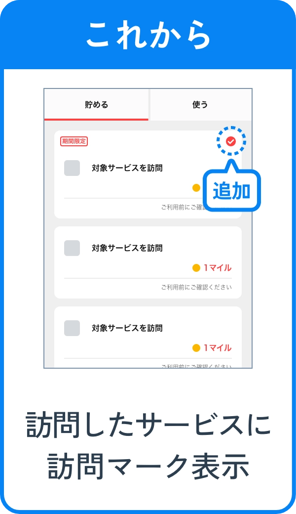 これから 訪問したサービスに訪問マーク表示