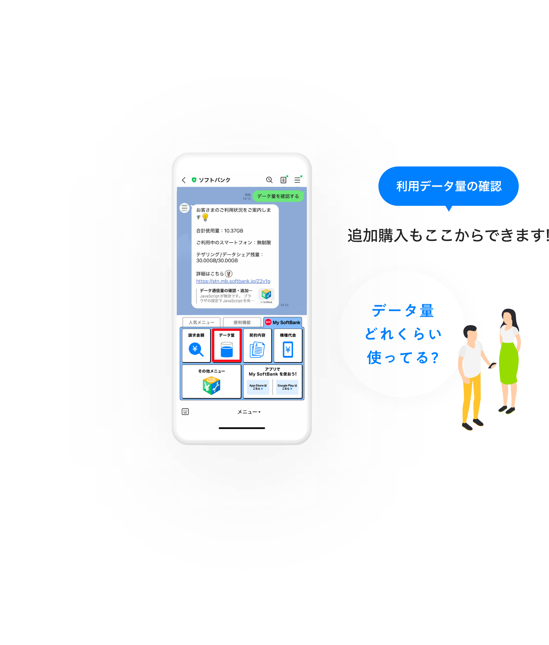 LINE連携するとできること 利用料金の確認 利用データ量の確認 契約内容の確認