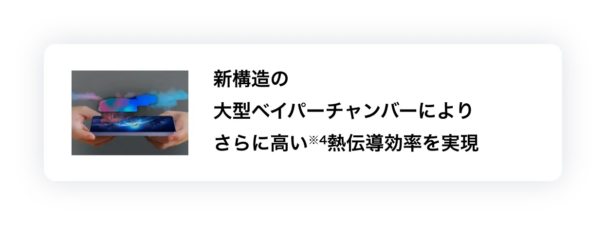 新構造の大型ベイパーチャンバーによりさらに高い※4熱伝導効率を実現