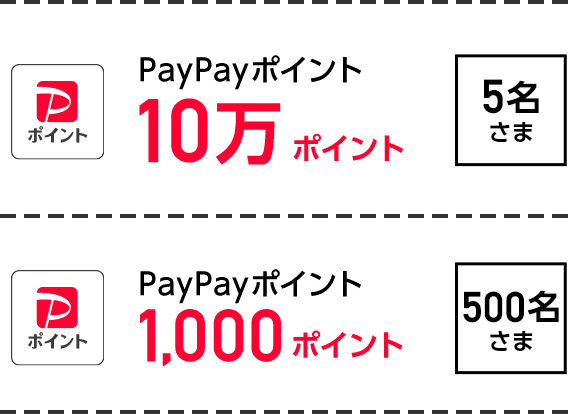PayPayポイント 10万ポイント 5名さま　PayPayポイント 1,000ポイント 500名さま