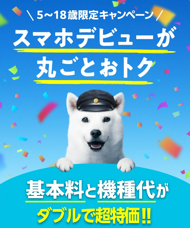 5～18歳限定キャンペーン スマホデビューが丸ごとおトク 基本料と機種代がダブルで超特価!!