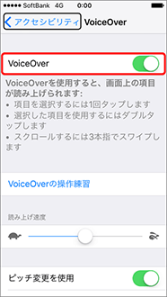 「VoiceOver」をオンにします。