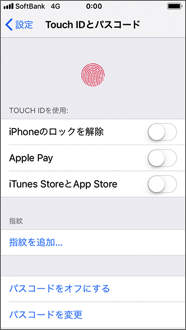 設定が完了すると、Touch ID とパスコード画面に戻ります。